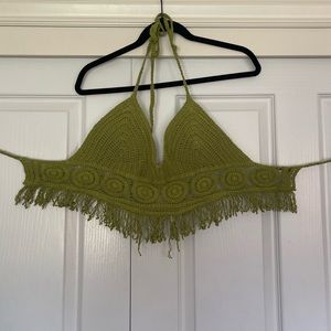 Green crochet padded top